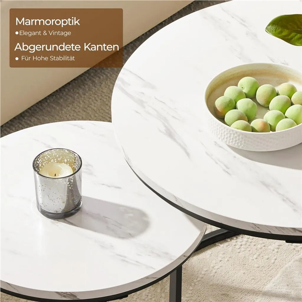 Yaheetech Couchtisch-Set, 2er-Set – Weiß – Rund – Ø 60 x 50,5 cm und Ø 40 x 41,5 cm
