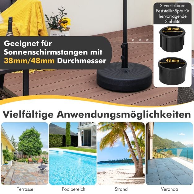 Coast Sonnenschirmständer, befüllbar, 19,5 l – Sonnenschirmständer für Ø 38/48 mm – Befüllbar mit Wasser oder Sand – Schwarz