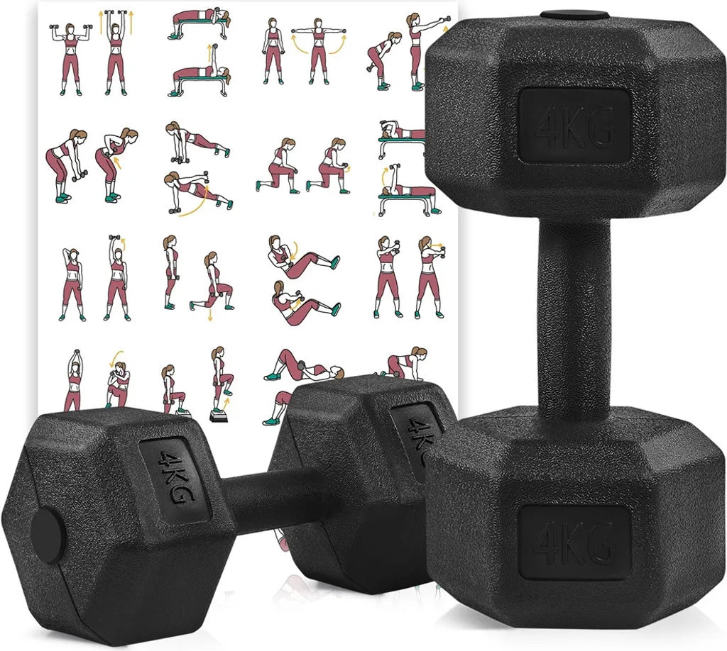 Yaheetech Hexagon-Hantelset 2 x 4 kg – Schwarz – Rutschfeste PVC-Hanteln für das Krafttraining