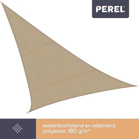 Perel Schattentuch, wasserdurchlässig, luftdurchlässig, 5 x 5 x 5 m, 180 g/m², HDPE, Dreieck, champagner
