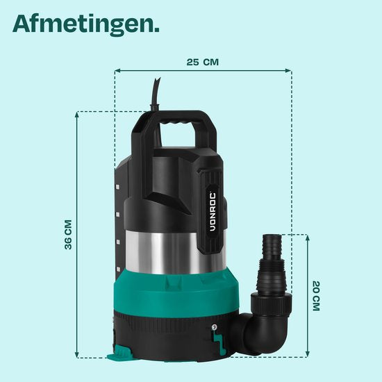 VONROC Tauchpumpe – Rein- und Schmutzwasserpumpe – 850 W – 20.000 l/h – Flachansaugung – Sensorschalter