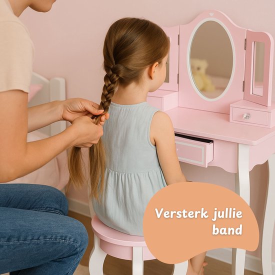 Maxx Kidz Kinderschminktisch mit Spiegel – Rosa Kinderschminktisch aus Holz mit Hocker – Schminktisch für Kinder – Spielzeug für Mädchen ab 3 Jahren