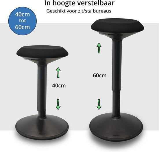 Bckz Wackelhocker - Höhe 40-60cm - Balance Hocker - Schwarz