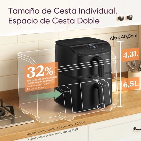 Cosori CAF-DC121-AEUR Doppel-Heißluftfritteuse, 10,8 l, freistehend, 2630 W, schwarz