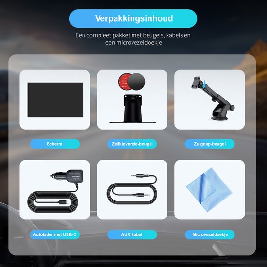 Strolox CarPlay-Bildschirm 9 Zoll – Kompatibel mit Apple CarPlay und Android Auto – Drahtlos – Navigationssystem – Universelles Auto-Stereo-Bluetooth – USB-C-Anschluss – 2 Befestigungshalterungen – 2024