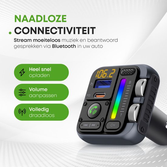 iSetchi Bluetooth FM Transmitter - Quick Charge 3.0 - Auto-Carkit - USB C - Drahtlos