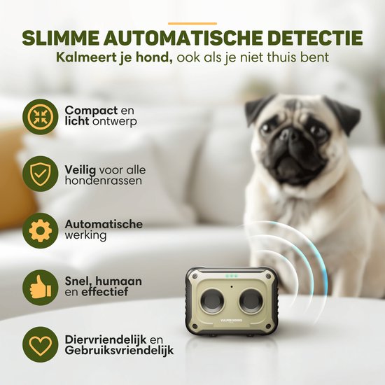 Vulpes Goods® Pets Anti-Bellgerät MINI PRO - Ultraschall - Wiederaufladbar & automatischer Betrieb - Für alle Hunde - Wasserdicht - 2 leistungsstarke Lautsprecher - Kein Schock - Innen & Außen