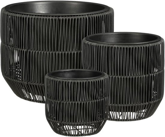 Mica Decorations Peta Blumentopf für den Außenbereich – 3er-Set – Pflanzgefäß für Blumen und Gartenpflanzen – Blumentöpfe für den Außenbereich – Schwarz