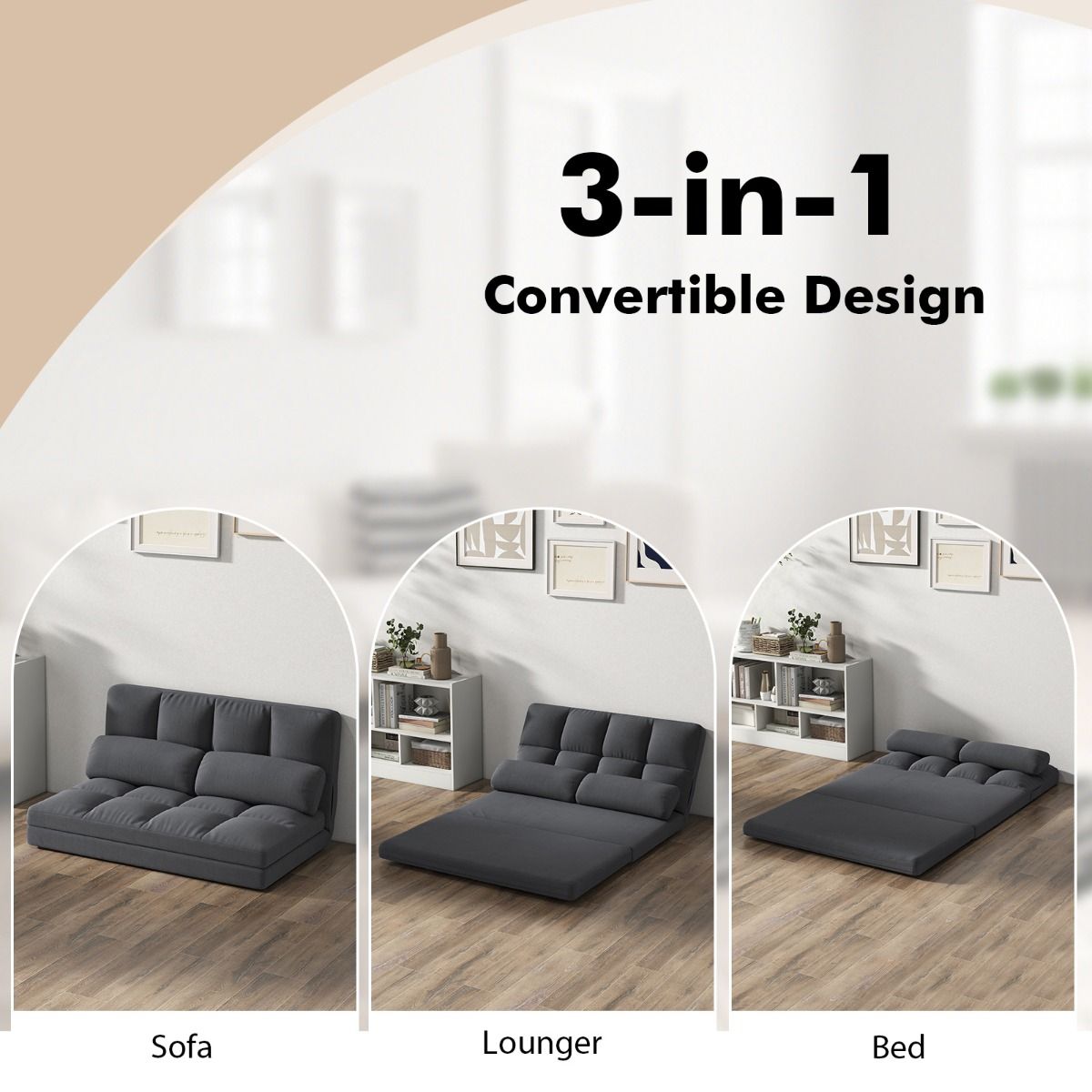 Coast Klappbare Bodenbank – 3-in-1-Schlafsofa – Verstellbare Rückenlehne – Dunkelgrau
