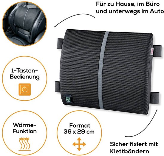 Beurer HK 70 Ergonomisches Wärmekissen für Rücken & Stuhl - Universalbefestigung - Geeignet für Auto & Schreibtisch - Schnelles Aufheizen - Automatische Abschaltung - Ergonomisch