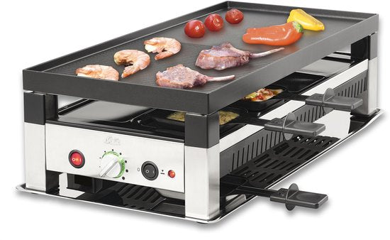 Solis Raclette & Pizza Grill - Raclette Set für 8 Personen - Raclette Gourmet Set - Tischgrill mit 4 verschiedenen Funktionen