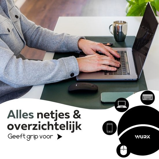 WURK - Professionelle Schreibtischunterlage aus Kunstleder - Schreibtischzubehör - Mauspad XXL- Mit Kabelclip - 90x45 - Dunkelgrün