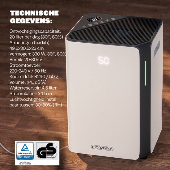 Monzana Luftentfeuchter - Wifi App 20 bis 30m² 20l/Tag - Weiß