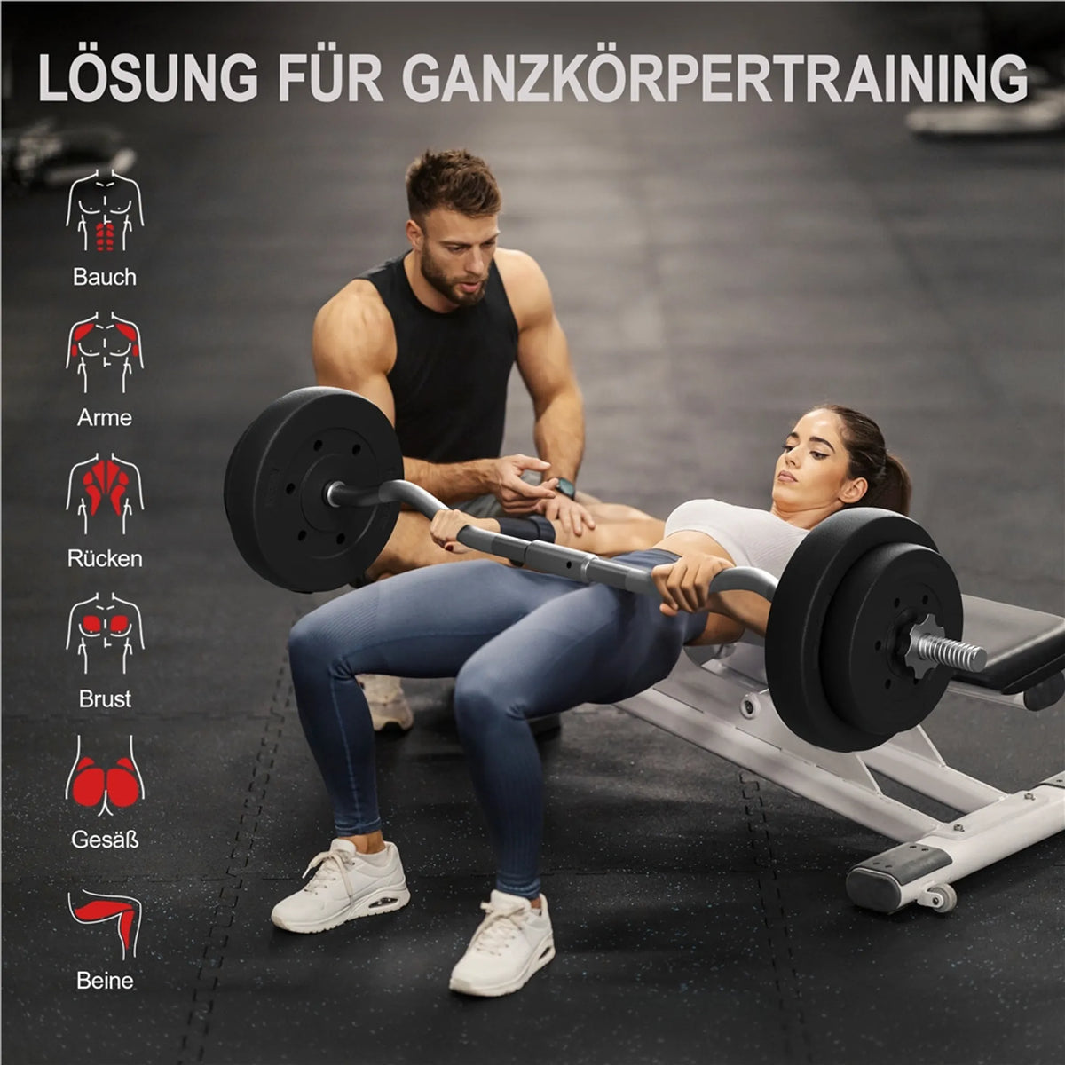 Yaheetech EZ-curl Hantelset 30 kg - Ausgestattet mit verchromter Curl-Stange und 6 Betongewichtsscheiben und Schlössern - Für Krafttraining und Muskelaufbau - Schwarzes Metall, Kunststoff und Beton - 120 x 26 x 26 cm