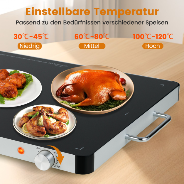 Coast Elektrische Warmhalteplatte 400 W – 30–120 °C – 61 x 42 x 4 cm – Schwarz