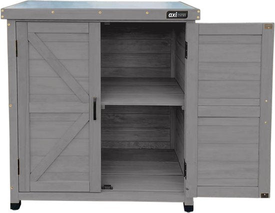 AXI Felix Aufbewahrungsschrank aus Holz – Gartenschrank aus FSC-Holz – Magnetverschluss – Verstellbare Füße – 80 x 45 x 93 cm – Warmgrau