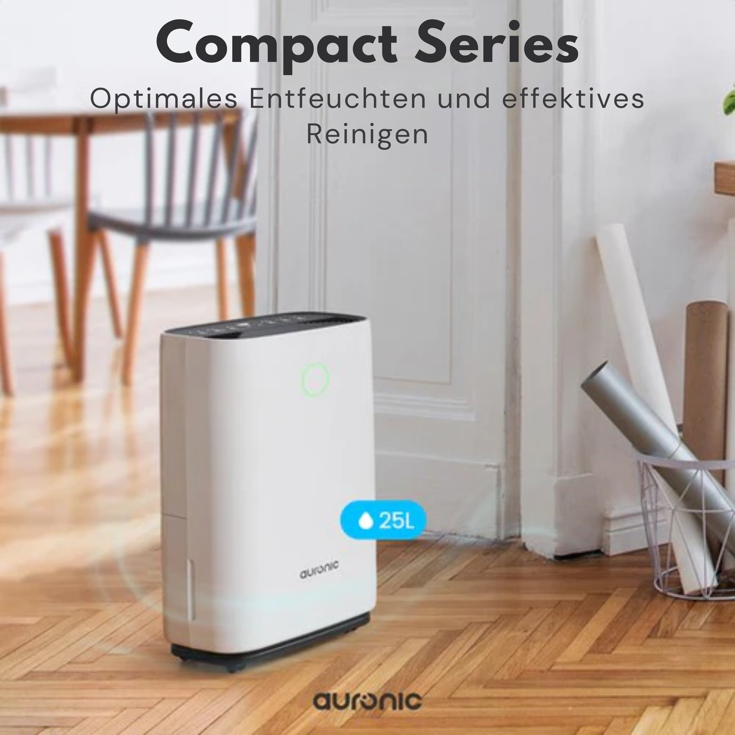 Auronic Luftentfeuchter - Compact Series - 25 l pro Tag - Waschtrockenfunktion - Schlafzimmer, Bad und Wohnzimmer - Weiß