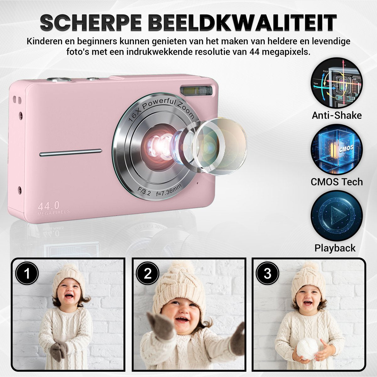 K&L Digitalkamera – Fotokamera – Kompaktkamera – Vlog-Kamera – Für Kinder – Inklusive 32 GB – Rosa