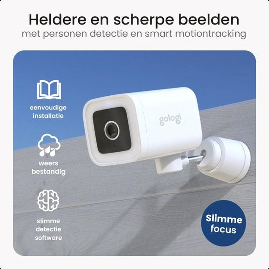 Gologi - Premium Sicherheitskamera - mit Nachtsicht - Überwachungskamera - 4MP - IP Kamera - Ton- und Bewegungserkennung - Mit Kabel - Mit Wifi und App - Weiß