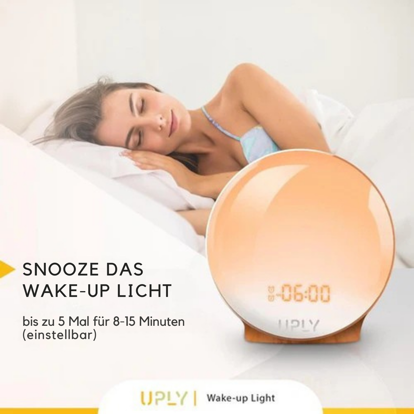 UPLY - Wake Up Light - Lichtwecker mit USB-Ladestation - mit 4 Alarmen - WiFi - Google Home | Amazon Alexa - Weiß