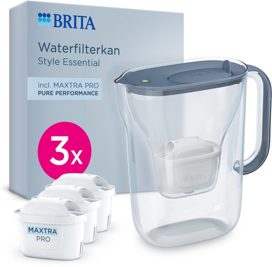 BRITA Wasserfilterkanne Style Essential Cool Stone Blue + 3 MAXTRA PRO Pure Performance (SIOC)