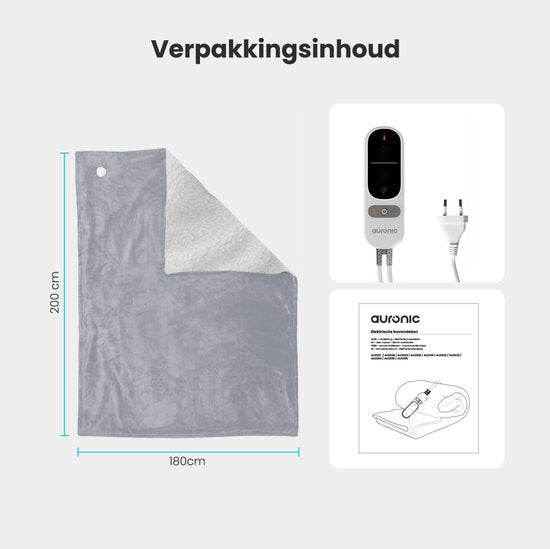 Auronic Electric Blanket - Wärmedecke - Sherpa Fleece - 9 Wärme- und Timer-Einstellungen - Decke - 200x180 - 2 Personen - Grau