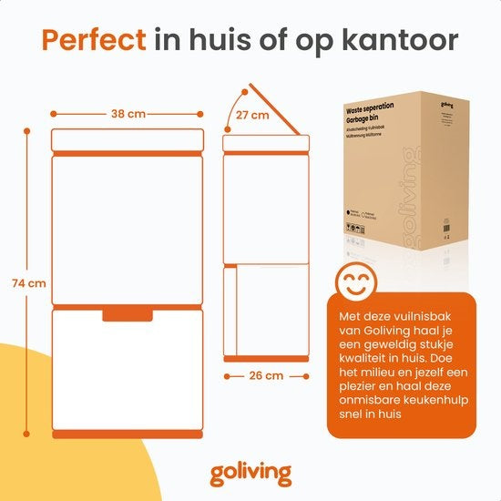 Goliving Automatic Sensor Trashcan 64 Liter - Küchenabfalleimer - Abfalleimer Mülltrennung - Hands-free sensor - Feuchtigkeitsresistent - Schließrand - Langlebiger Edelstahl - 40L + 2x12L + 8L - Silber