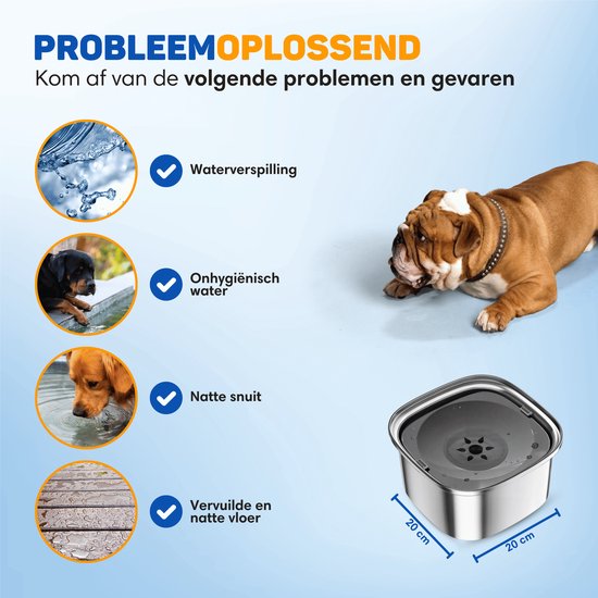 Vulpes Goods® Trinknapf Hund - Wassernapf für Hunde - Anti-Spillage - Reduziert das Schlabbern - Edelstahl - Für unterwegs - 3L