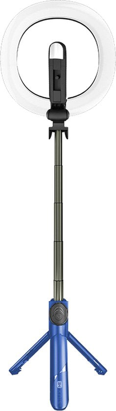 Selfie Stick 3 in 1 - Blau - Selfie Ringlicht mit Stativ Smartphone - Selfie Stick Stativ - Ringlicht mit Fernbedienung - 9 Lichtmodi - Ringlicht mit Stativ