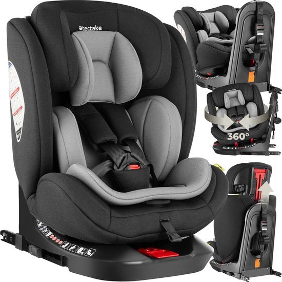 tectake Auto-Drehsitz - Babyschale - i-Size-Zulassung - Isofix-Autositz - Sitzerhöhung - Autokindersitz - 5-Punkt-Gurt - Von Geburt bis 150cm/36kg