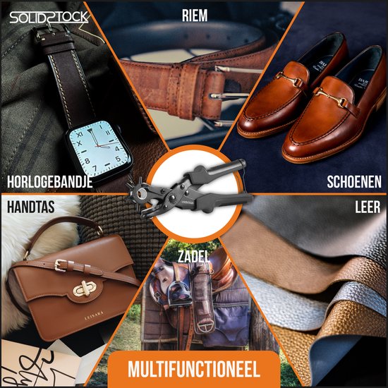 SolidStock Professionelle Lochzange für Gürtel – inklusive Messlatte – Lochzange – Revolverzange – Schwarz