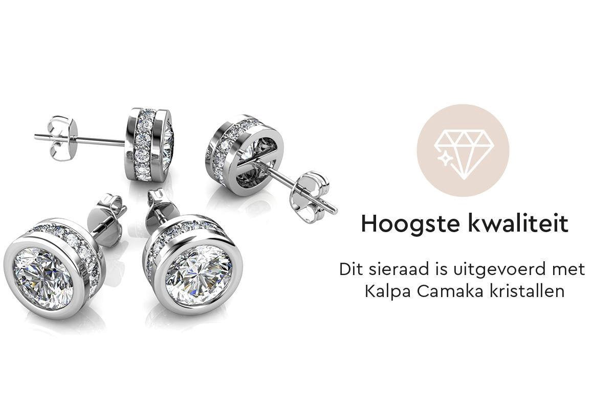 Yolora Damen Ohrringe mit runden Kalpa Camaka Kristallen - Farbe Silber - 18K Weißgold plattiert - Geschenk zum Muttertag