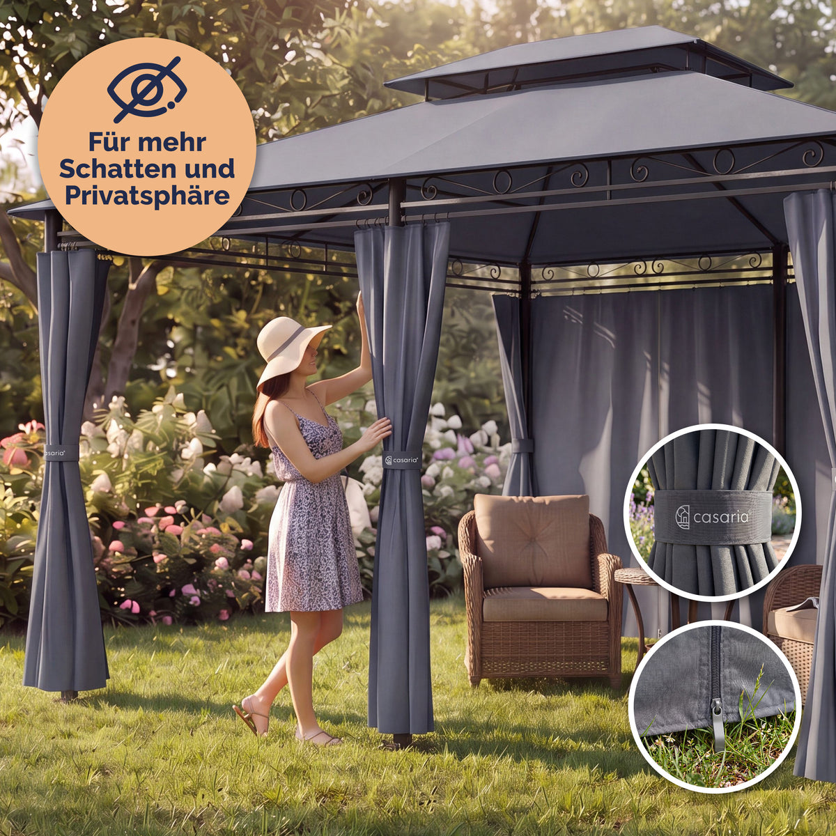 Casaria Topas Pavillon 3 x 4 m – mit Seitenwänden und Belüftungsdach – UV-Schutz 50+ – Stahlrahmen – Anthrazit