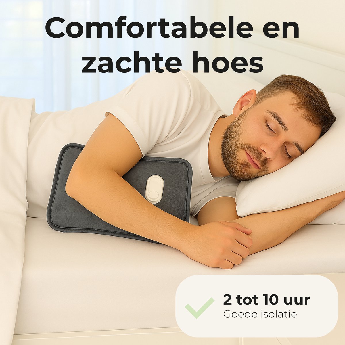 STAUS&BACH Aura Isolierkanne mit Vliesbezug - 27x18 cm - Grau - Wärmflasche für Hände, Bauch und Baby