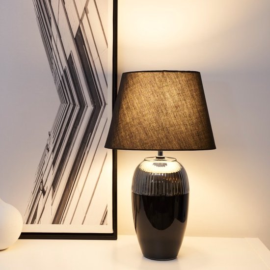Pauleen Tischlampe Midnight Beauty - Keramik & Textil | Schwarz/Silber | E27 | Max 1x20W exklusiv
