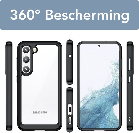 Podec Case passend für Samsung Galaxy S23 Schwarz und Transparent Handyhülle - Anti-Shock Case Cover mit 2x Displayschutzfolie