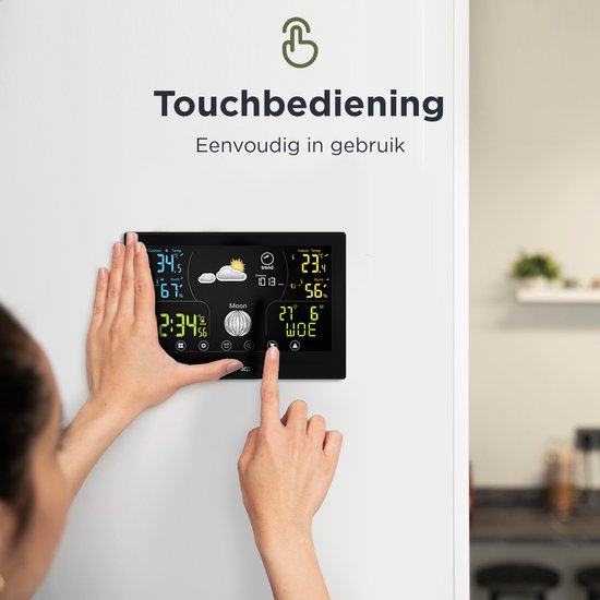 LONQ Innen- und Außenwetterstation Q3 - inkl. Batterien - Funkwetterstation mit Außensensor - Thermometer Hygrometer - Touchscreen Farbdisplay - DCF-gesteuerte Uhr