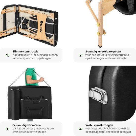 tectake - Massageliege Behandlungsliege mit 10 cm hoher Matratze + Tragetasche - extra dick gepolstert, wasser- und ölabweisender Vinylbezug, faltbar, inklusive Aufbewahrungstasche, ideal für Salon, Tattoo, Therapie - schwarz
