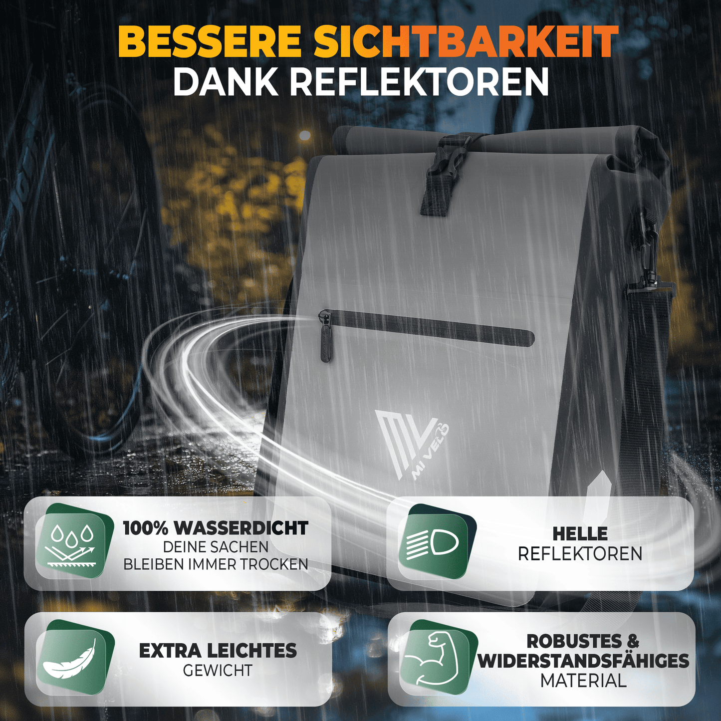 MiVelo Max - 2-in-1 wasserdichte Packtasche für Gepäckträger - Grau - 25 L