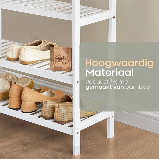 O'DADDY® Schuhregal - Schuhbank - Flurbank - Schuhschrank - Schuhaufbewahrungssystem - Schuhschrank - 3 Lagen - für 12 Paar - Multifunktionsregal - Bambus - Weiß - 70 x 28 x 45 cm