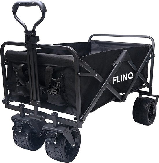 FlinQ Wagon - Zusammenklappbar - Schwenkbare Räder - 130KG Tragfähigkeit - 100L Fassungsvermögen - Schwarz