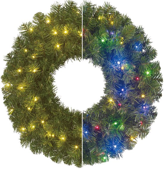 Black Box Trees Limber Weihnachtskranz – Weihnachtsdekoration mit LED-Beleuchtung für drinnen und draußen – Türkranz für eine stimmungsvolle Haustür – H 15 x Ø 60 cm aus Kunststoff – grün