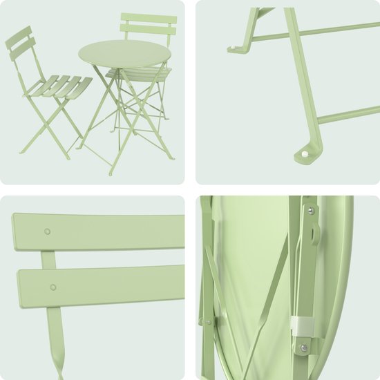 LifeGoods Bistro-Set - Stahl - 3-teilig - Gartenset - klappbar - Balkonset mit Tisch - wetterfest - mintgrün