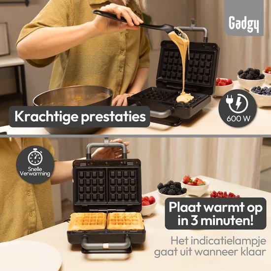 Gadgy Premium Sandwichtoaster für 2 Sandwiches – Schwarz – 3-in-1-Grill, Sandwich- und Waffeleisen – Austauschbare Platten – 600 W – Besonders leistungsstark – 2x Brüsseler Waffel – Croque Monsieur