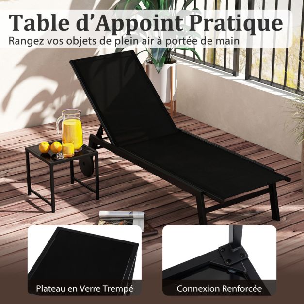 Coast Sonnenliege – 190 x 59 x 99 cm – Verstellbar – Rollbar – Metall – Schwarz