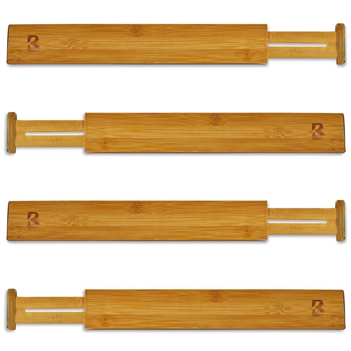 KitchenBrothers Schubladenteiler - Schubladenorganisator - Ausziehbar - Verstellbar - 4 Stück - Bambus