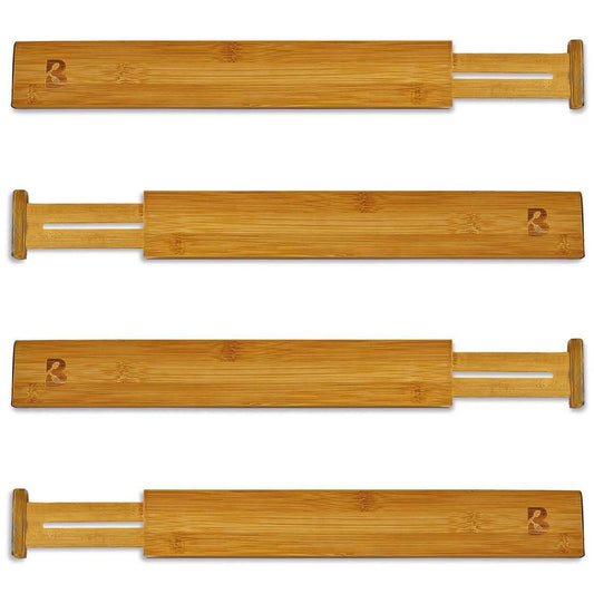 KitchenBrothers Schubladenteiler - Schubladenorganisator - Ausziehbar - Verstellbar - 4 Stück - Bambus