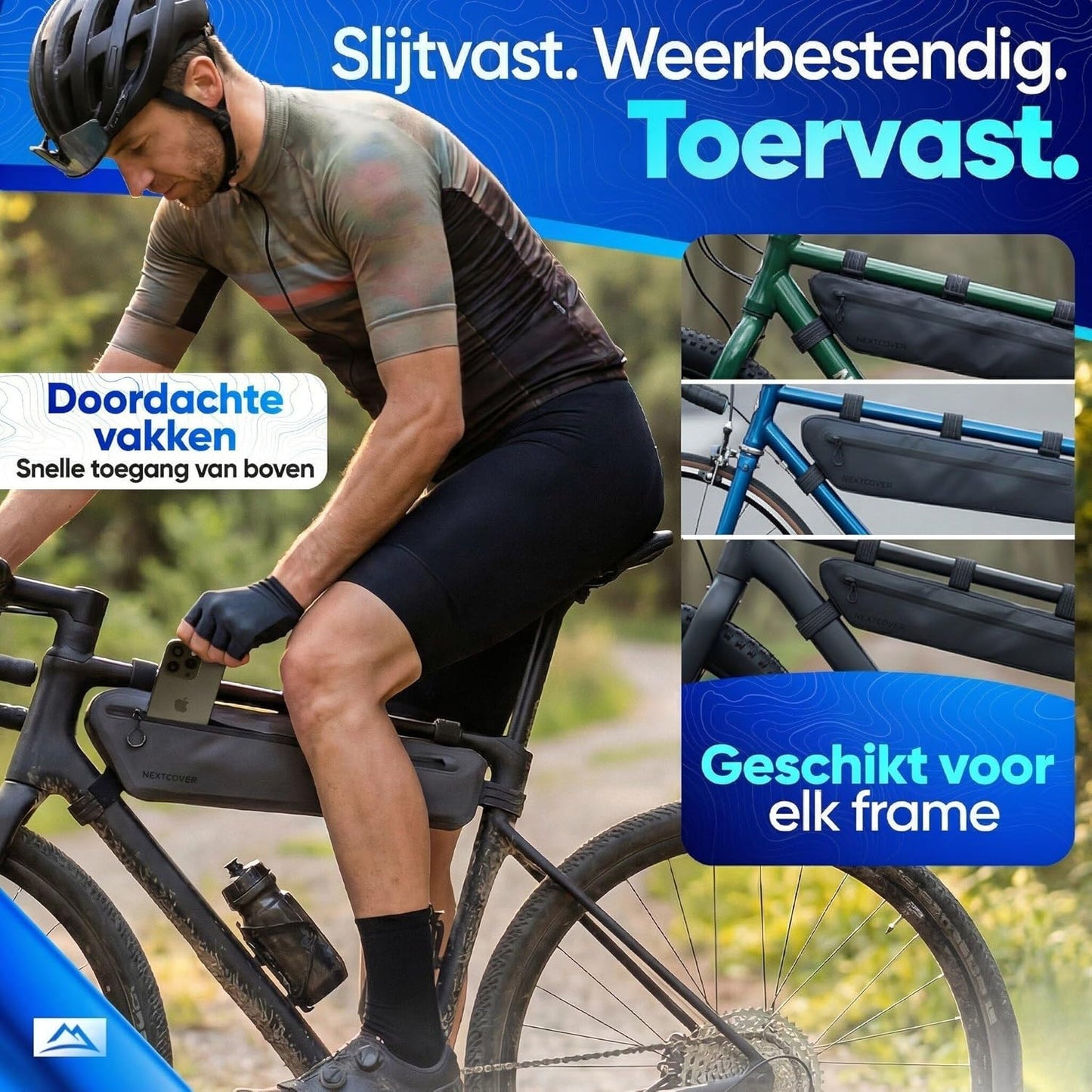 Nextcover Bikepacking-Rahmentasche – 38 cm – Schwarz – 3 Liter – 100 % wasserdichtes TPU – Fahrrad-Rahmentasche für Gravelbike, Rennrad und MTB