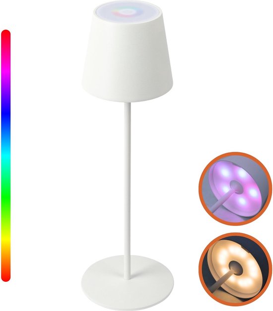Goliving Chroma Tischlampe Wiederaufladbar - Kabellos und dimmbar - Touch Lampe - Nachtlampe Schlafzimmer & Wohnzimmer - RGBW - 37.5 cm - Weiß