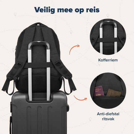 TRVLMORE Rucksack mit Lifetime - Rucksack mit 17 Zoll Laptopfach - Schultasche - Spritzwassergeschützt - Männer und Frauen - Jungen und Mädchen - 36L - Schwarz